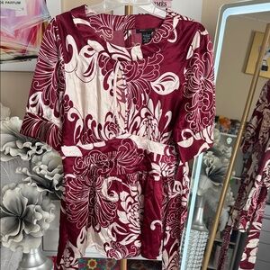 BCBGMaxAzria Burgundy and Cream Floral Blouse
